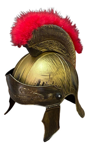 Fantasia Capacete Gladiador Dourado Soldado Romano Plumas