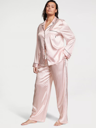 Pijama Mujer Victoria's Secret Conjunto Largo Negro Rosa