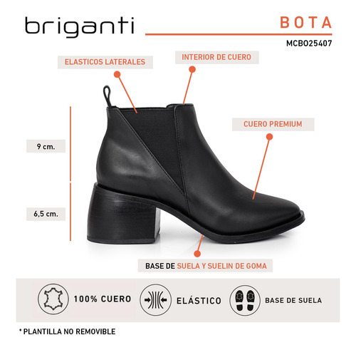 Bota Cuero Mujer Botita Zapato Elastico Vestir Taco Briganti