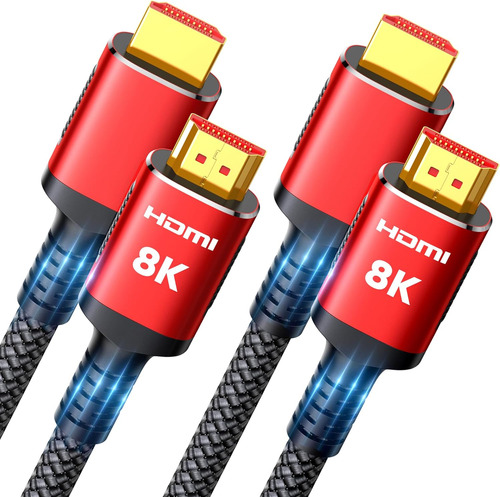 Cable Hdmi Snowkids ,48gbps, 2 En 1, Rojo 91 Cm