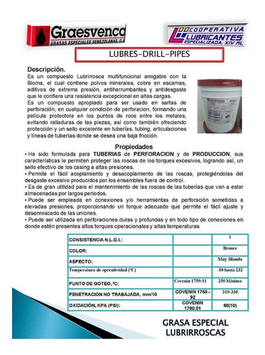 Grasa Para Roscas- Lubres Drill Pipes 17 Kg.