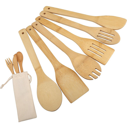 Juego De 6 Cucharas De Madera De Bambú Para Cocinar, Espátul