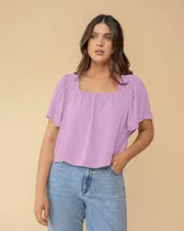 Comprar Blusa Manga Corta Con Escote Cuadrado Y Recogido En Hombros