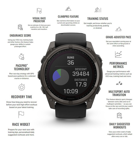 Garmin Fenix 8 51mm Solar Sapphire Smartwatch Gris Carbono M