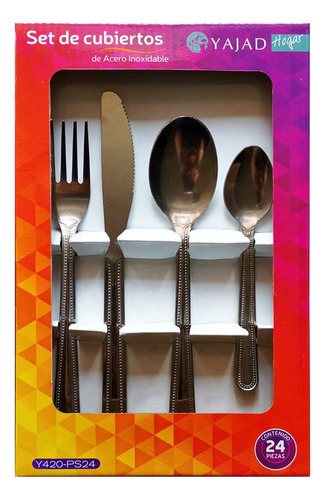 Set Cubiertos Yajad Hogar Acero Inoxidable Puntos 24 Piezas Color Gris