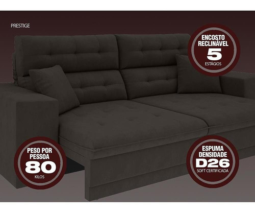 Sofá 5 Lugares Retrátil E Reclinável Prestige 2,50m Cor Chocolate