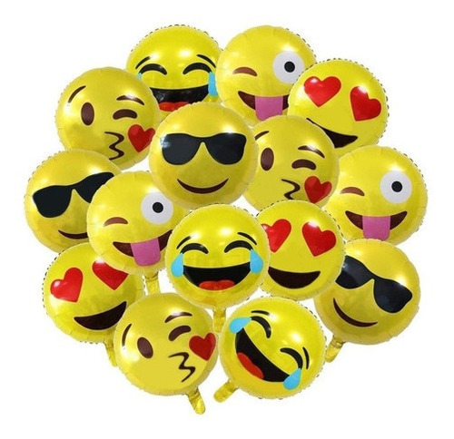 10 Globos Metalizados Emoticones Emoji 45 Diametro S/soporte