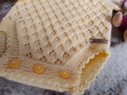 Body, Gorrita Y Escarpines Bebé Manga Larga Tejido Amarillo Maiz 1-3 M