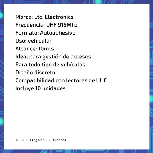 Imagen 6 de 9 de Tag Uhf X 10 Unidades