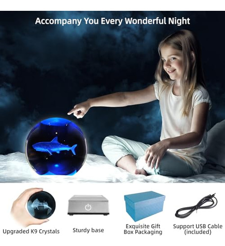 Luz Nocturna De Bola De Cristal De Tiburón En 3d De 3.15 Pu