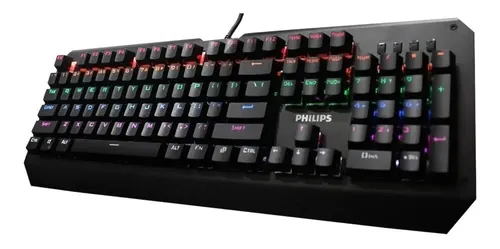 Teclado Philips Serie G400 QWERTY Cyan inglês US cor preto com luz