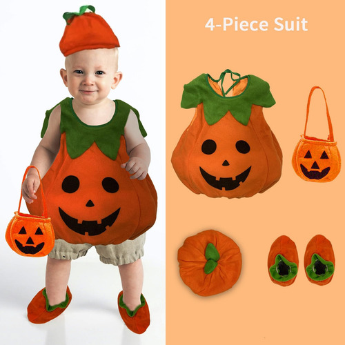 Disfraz De Calabaza De Halloween Para Bebé, Niña Y Niño, Bonito Disfraz De Fiesta De Calabaza Con Sombrero De Calabaza