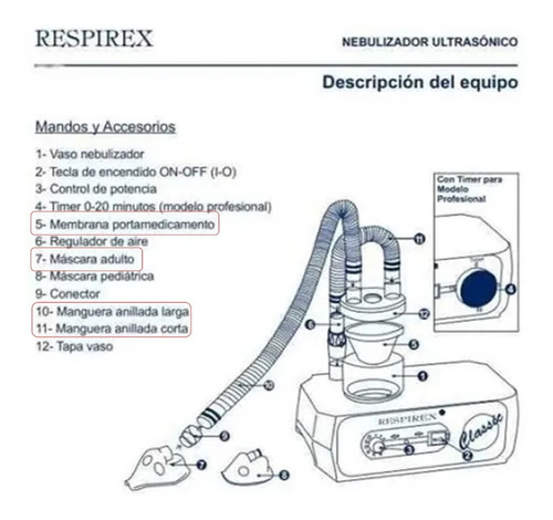Membrana + Mascara + 2 Mangueras (corta Y Larga) - Respirex