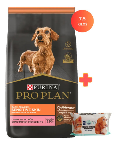 Pro Plan Adulto Piel Sensible Raza Pequeña 7.5 Kg+ Toallitas