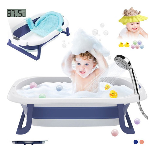 Bañera Bebés Plegable Tina De Baño Con Cojin Y Termometro