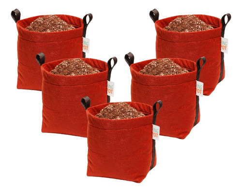 5 Vasos P/ Plantas De Feltro Com Alças 4 Litros King Pot Cor Vermelho