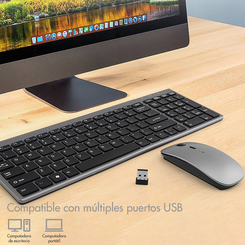 Teclado Y Mouse Español Inalámbrico Kit Teclado Y Ratón Recargable De Wifi De Conexión Estable 2.4 Ghz Compacto Con Ñ Ratón 3 Ajustable Dpi Silencioso Para Pc Windows 7 8, 10, 11,mac Os