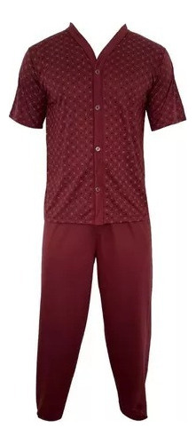 Pijama Botão Masculino Manga Curta E Calça Roupa De Dormir