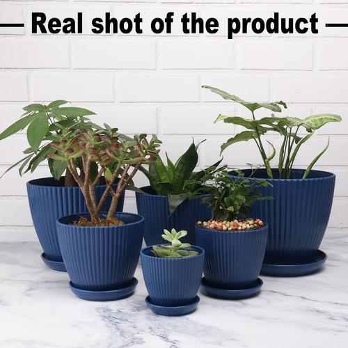 Macetas Grandes Para Plantas, Pack 12, 6 Tamaños, Azul Oscur