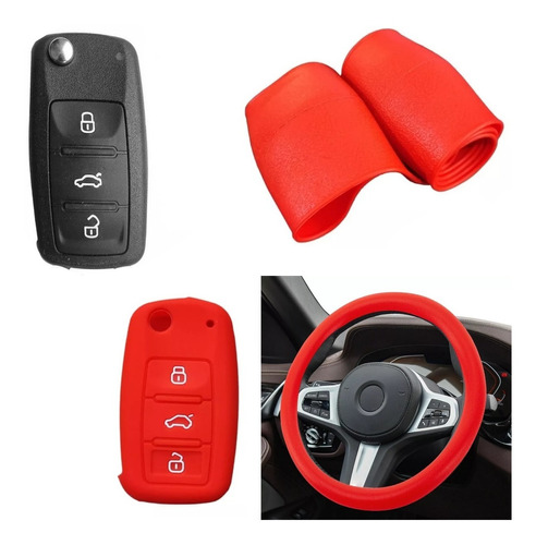 Cubre Volante + Funda Llave Silicona - Vw Amarok Bora - Rojo