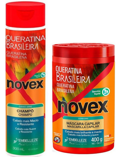Kit Queratina Brasileña Pelo Muy Dañado Shampoo Crema Novex
