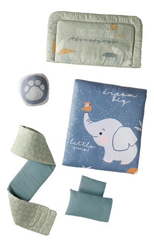 Juego Edredón Baby Safari Para Cama Cuna Corral Vianney Azul/verde Sublimado
