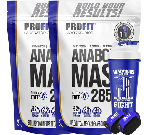 2 Hipercalórico Anabolic Mass 3kg (6kg) + Coq + Luva- Profit Sabor Baunilha/morango