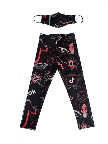 Calza Leggins Nena Lycra Frizada Premium Con Barbijo Mickey 