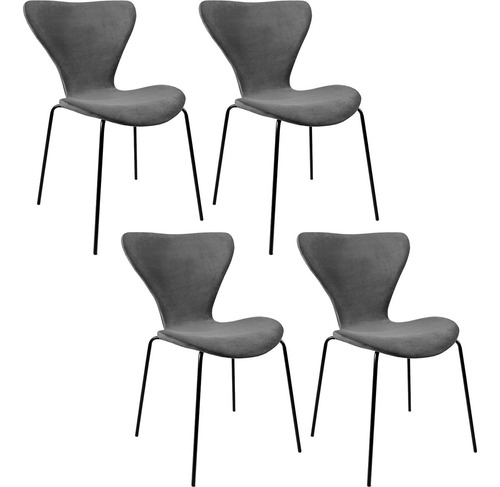Juego Set 4 Sillas Tapizadas Terciopelo Comedor Minimalista Estructura de la silla Negro Asiento Gris oscuro