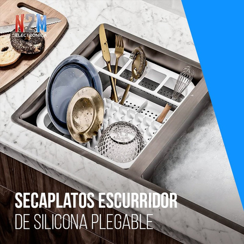 Imagen 6 de 10 de Secaplatos Escurridor Silicona Plegable Vajilla Cocina
