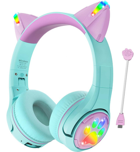 Auriculares Riwbox Cf9 Cat Ear Kids Bluetooth Con Led Up, L