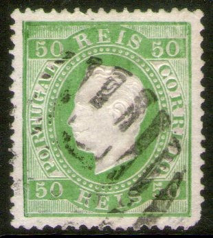 Portugal Sello Dentado 13½ Rey Luiz I X 50 R. Años 1870-80 