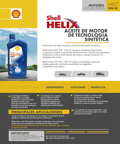 Imagen 4 de 5 de Aceite 10w30 Semi Sintetico Shell Original Helix Hx7 Sellado