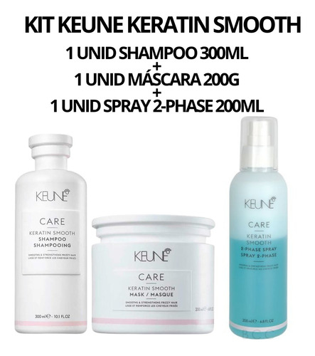 Kit Keune Keratin Smooth S 300ml + 2-phase 200ml + Másc 200g