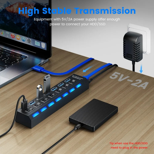 El Divisor Usb 3.0 Multi Usb Utiliza Un Adaptador De Corrien