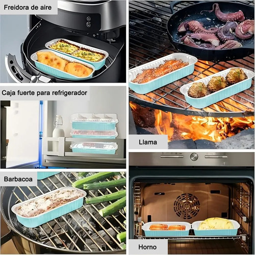 Banna 50 Molde Aluminio Desechable 200ml Con Tapa, 6.8 Oz/200ml Moldes Para Tartas, Molde Rectangular De Papel De Aluminio Para Tartas, Para Picnics, Barbacoas, Camping, Bodas, Fiestas,Azul