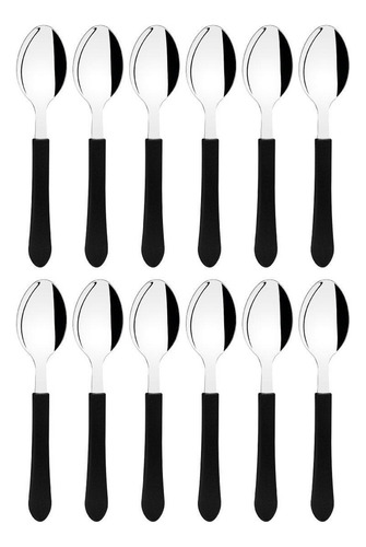 Kit 12 Colher De Mesa Tramontina Leme Inox Cabo Preto