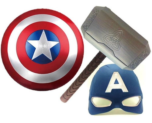 Escudo Sonido Led Mascara Capitán América Martillo Thor Pack