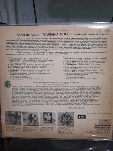 Disco De Vinilo Sabor De Adiós Mariano Mores (174) (Usado)