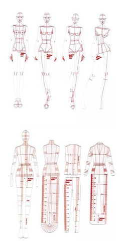 8 Modelos Moda Ilustración Dibujo Regla Conjunto Plantilla