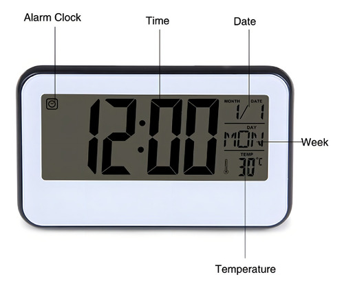 Reloj Led Digital Despertador Alarma Calendario 10422 Color Negro/Blanco