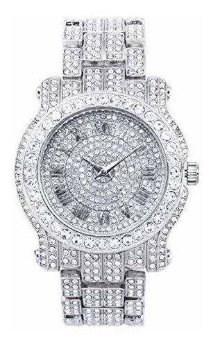 Reloj Iced Out Para Hombre (plateado) Con Cristales Simulado