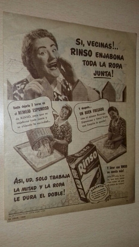 P454 Clipping Publicidad Jabon Rinso Año 1944