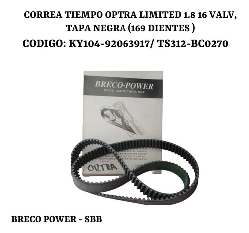 Correa Tiempo Optra Limited 1.8 16 V Tapa Negra 169 Dientes 