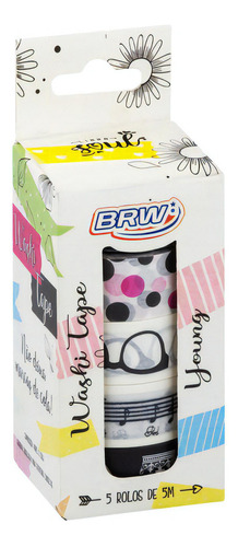 Cinta adhesiva BRW Cinta Washi Tape Diseños Varios color diseño 01 500cm x 1.5cm 5 unidades