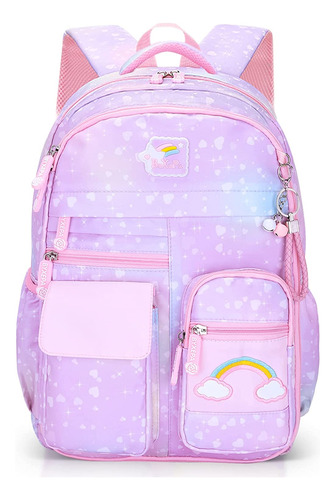 Mochila Para Ninas - Color Rosa Con Arcoiris - Purpura