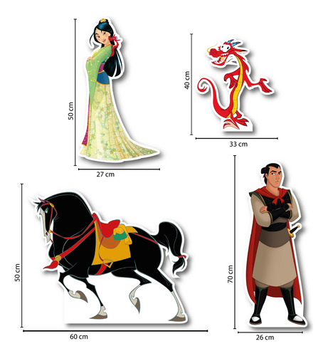 Figuras De Coroplast Mulan 4pz Kit Para Fiesta