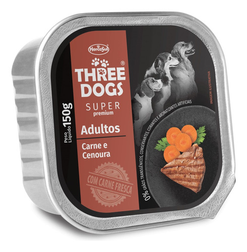  Perro Adulto Three Dogs Pate Carne Y Zanah. 150gr X 12 Unid