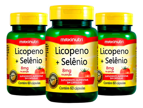 3 Un Licopeno + Selênio Anti Ox 500mg 60 Cáps Loja Maxinutri Sabor Sem Sabor