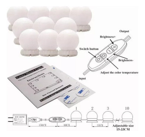 Foco Led Regulable Para Espejo De Tocador, 10 Bombillas